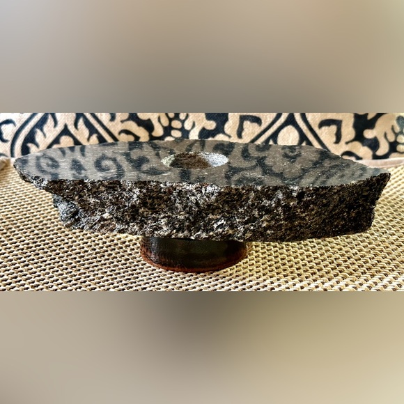 Vintage Flat Black Granite Rough Edge Organic Ikebana Japanese Bud Flower Vase - Picture 12 of 14